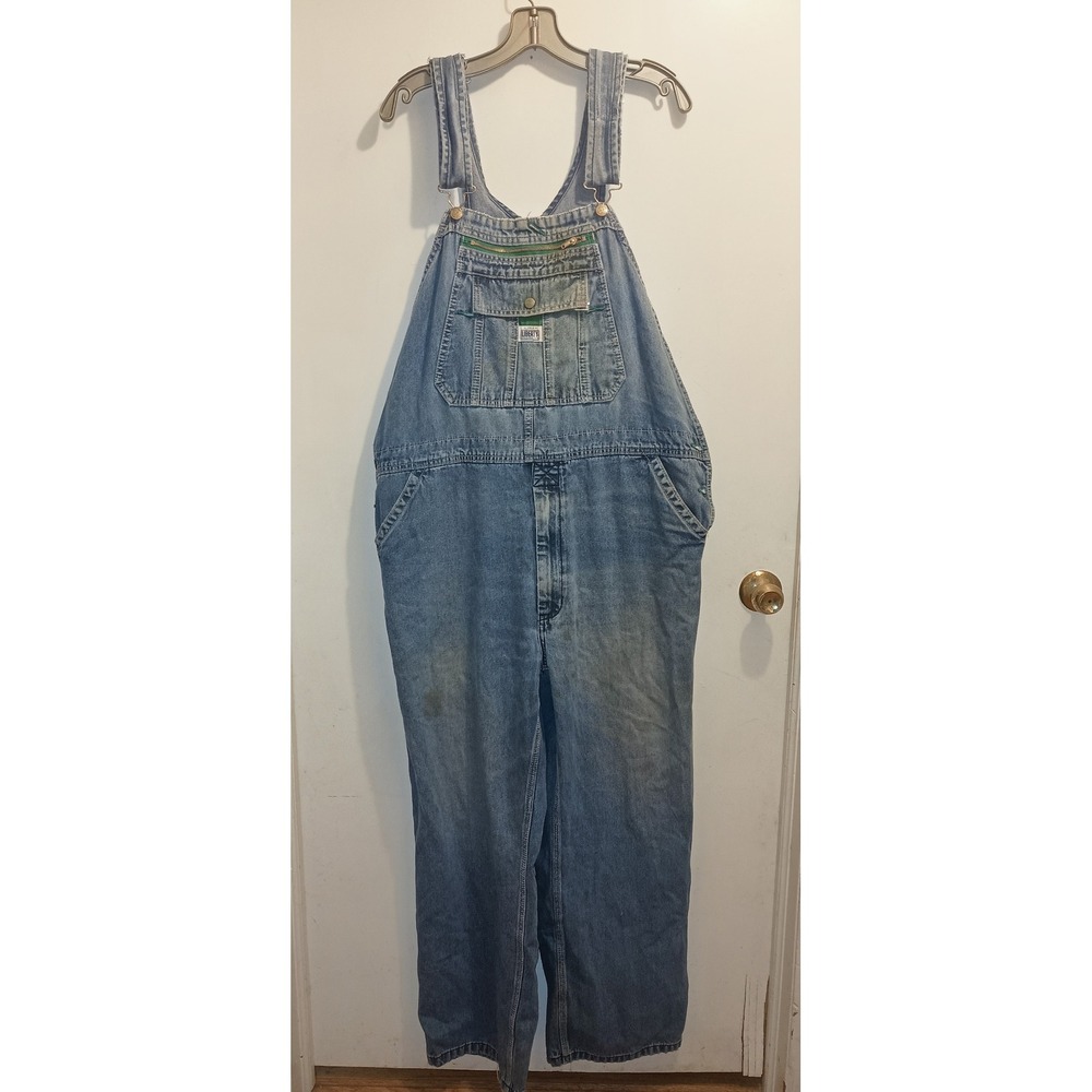 Liberty Mens Distressed Denim Bib Overalls Blue Grunge Workwear 44x30